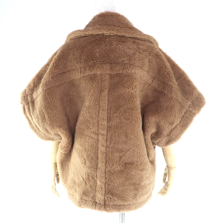 極美品★Max Mara マックスマーラ 2024年製 24247363426 NEWMANTO TEDDY CAPE キャメル シルク混 レザーZIP ケープ ポンチョ SM 正規品