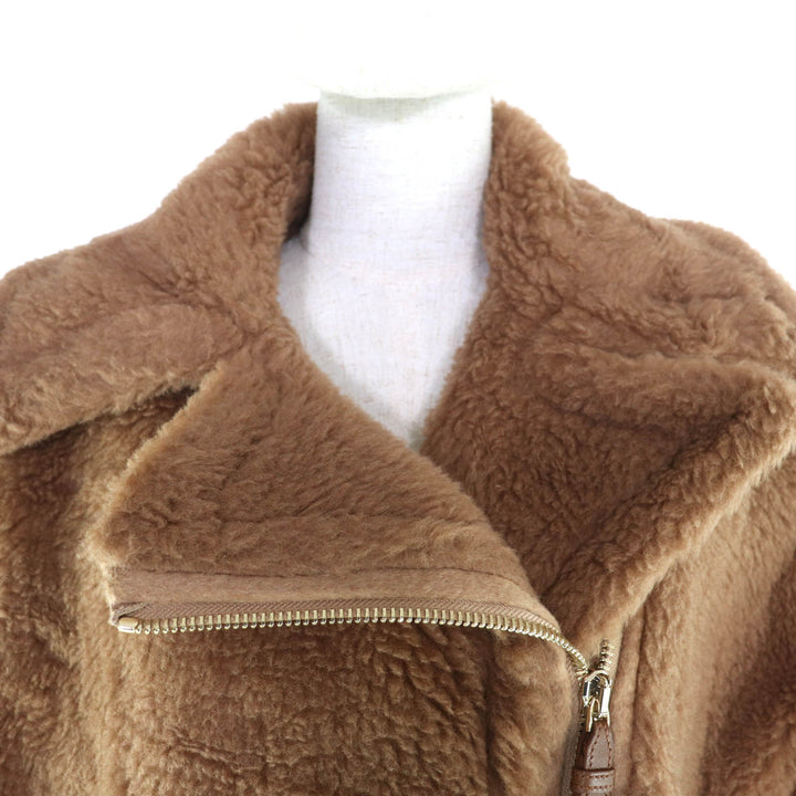 極美品★Max Mara マックスマーラ 2024年製 24247363426 NEWMANTO TEDDY CAPE キャメル シルク混 レザーZIP ケープ ポンチョ SM 正規品