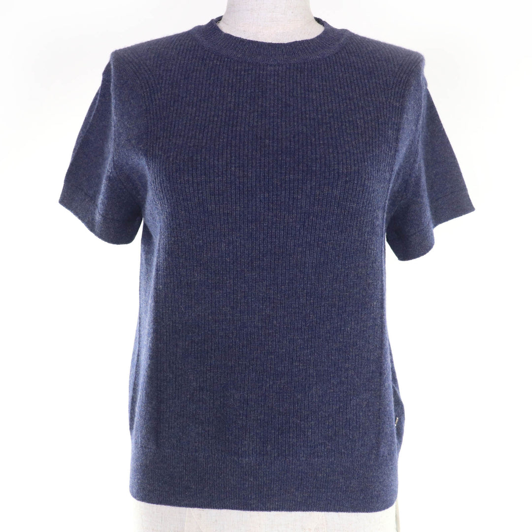 未使用品☆HERMES エルメス 24AW 4H2600D1 カシミヤ100％ サークルロゴ 半袖ニット ネイビー 40 イギリス製 正規品 レディース