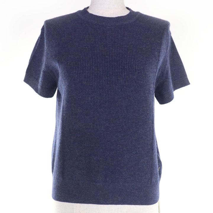 未使用品☆HERMES エルメス 24AW 4H2600D1 カシミヤ100％ サークルロゴ 半袖ニット ネイビー 40 イギリス製 正規品 レディース