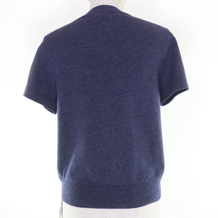 未使用品☆HERMES エルメス 24AW 4H2600D1 カシミヤ100％ サークルロゴ 半袖ニット ネイビー 40 イギリス製 正規品 レディース
