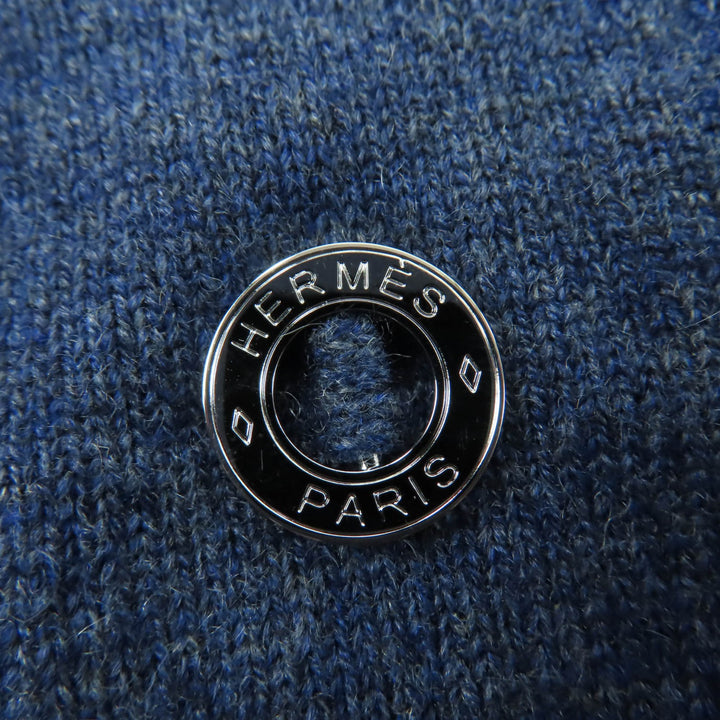 未使用品☆HERMES エルメス 24AW 4H2600D1 カシミヤ100％ サークルロゴ 半袖ニット ネイビー 40 イギリス製 正規品 レディース
