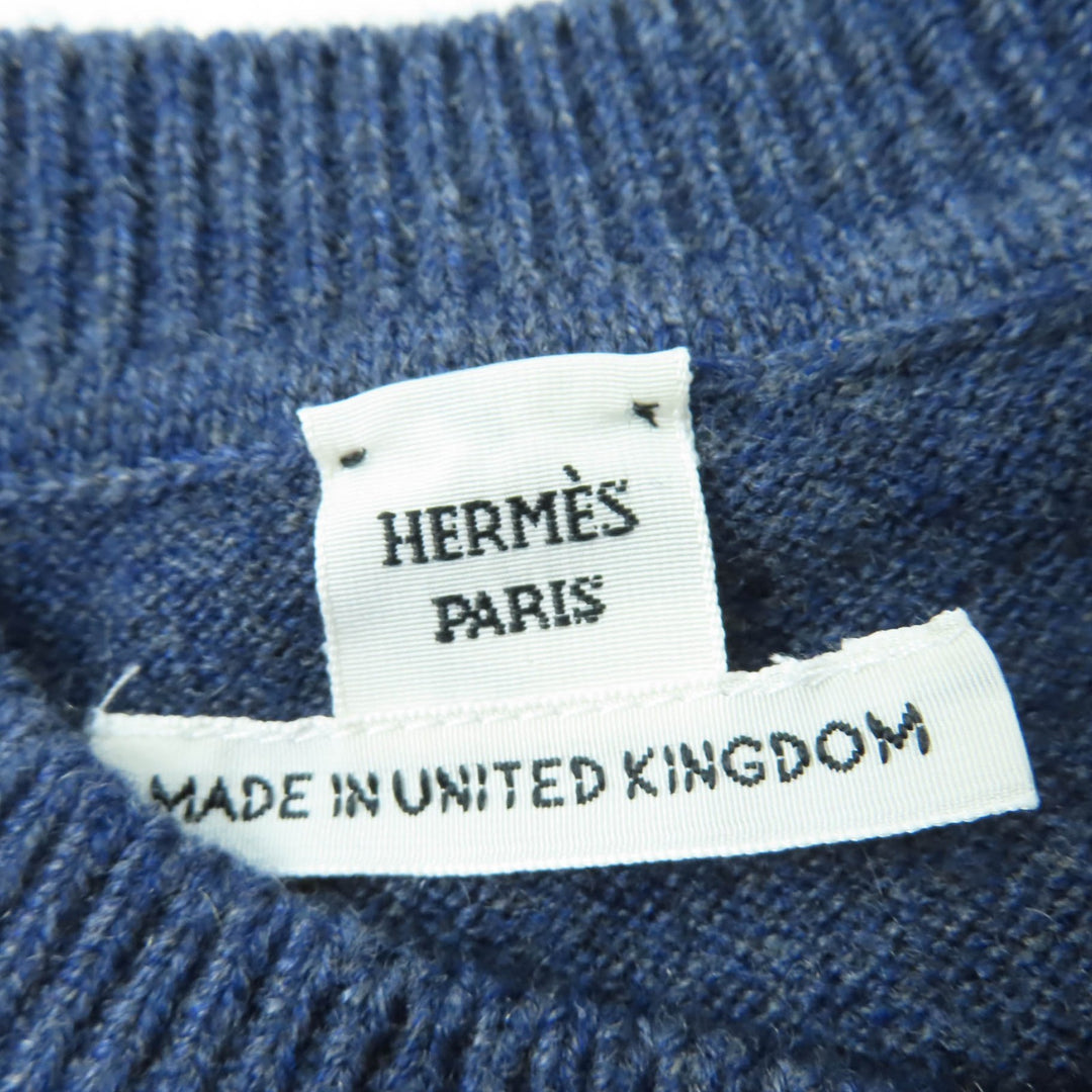 未使用品☆HERMES エルメス 24AW 4H2600D1 カシミヤ100％ サークルロゴ 半袖ニット ネイビー 40 イギリス製 正規品 レディース