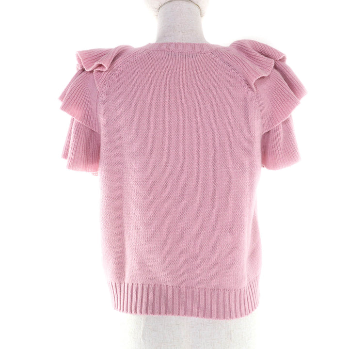 極美品★Christian Dior クリスチャンディオール 344S13BM003 カシミヤ100％ フリル ショートスリーブ ニット ピンク グレー 42 正規品
