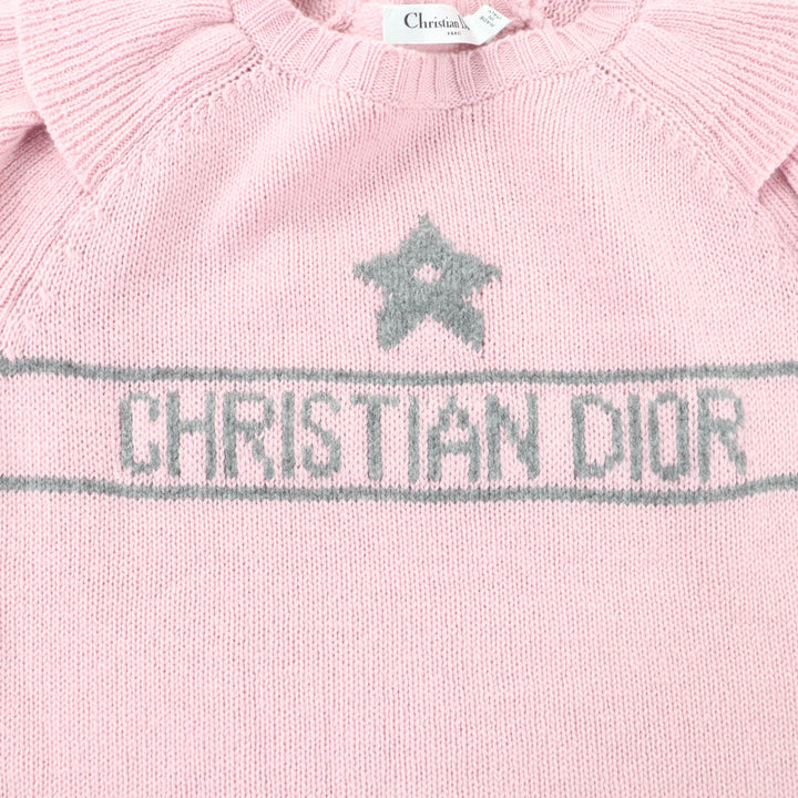 極美品★Christian Dior クリスチャンディオール 344S13BM003 カシミヤ100％ フリル ショートスリーブ ニット ピンク グレー 42 正規品