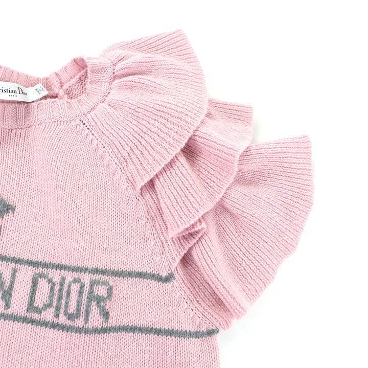 極美品★Christian Dior クリスチャンディオール 344S13BM003 カシミヤ100％ フリル ショートスリーブ ニット ピンク グレー 42 正規品