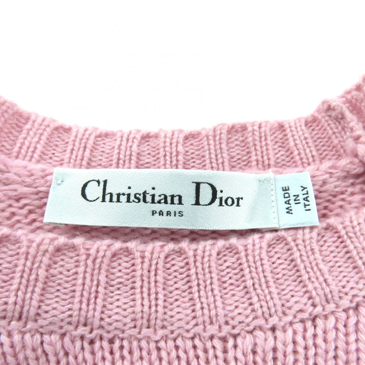 極美品★Christian Dior クリスチャンディオール 344S13BM003 カシミヤ100％ フリル ショートスリーブ ニット ピンク グレー 42 正規品