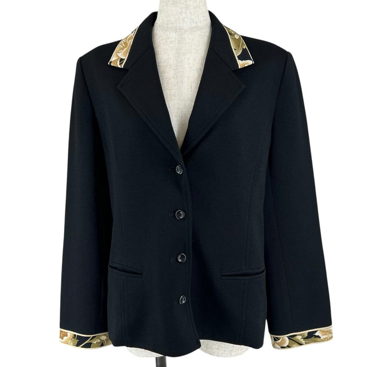 極美品▲LEONARD FASHION レオナール ファッション ウール100％ 花柄 シングル テーラードジャケット ブラック 13 正規品 レディース