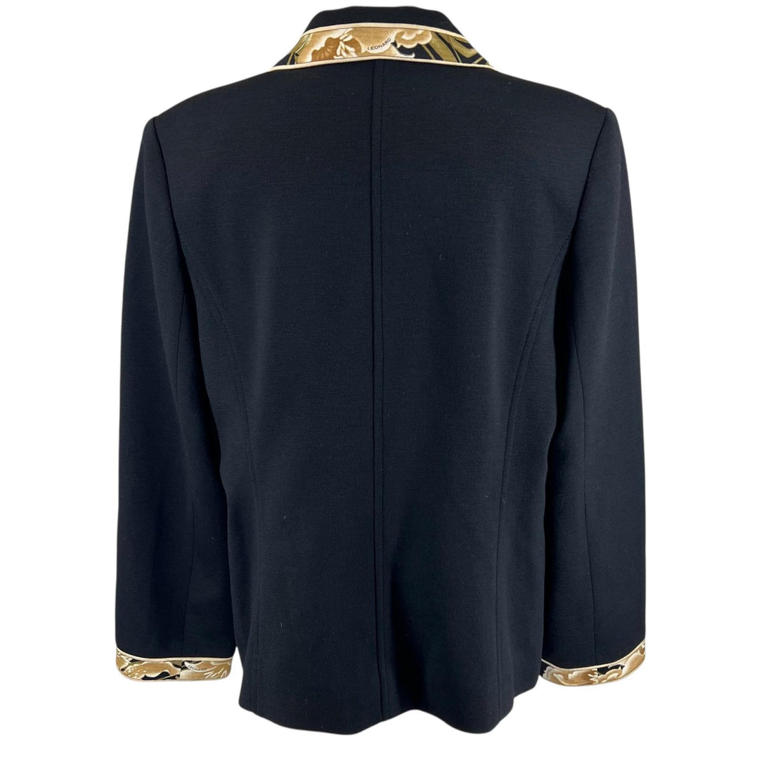 極美品▲LEONARD FASHION レオナール ファッション ウール100％ 花柄 シングル テーラードジャケット ブラック 13 正規品 レディース