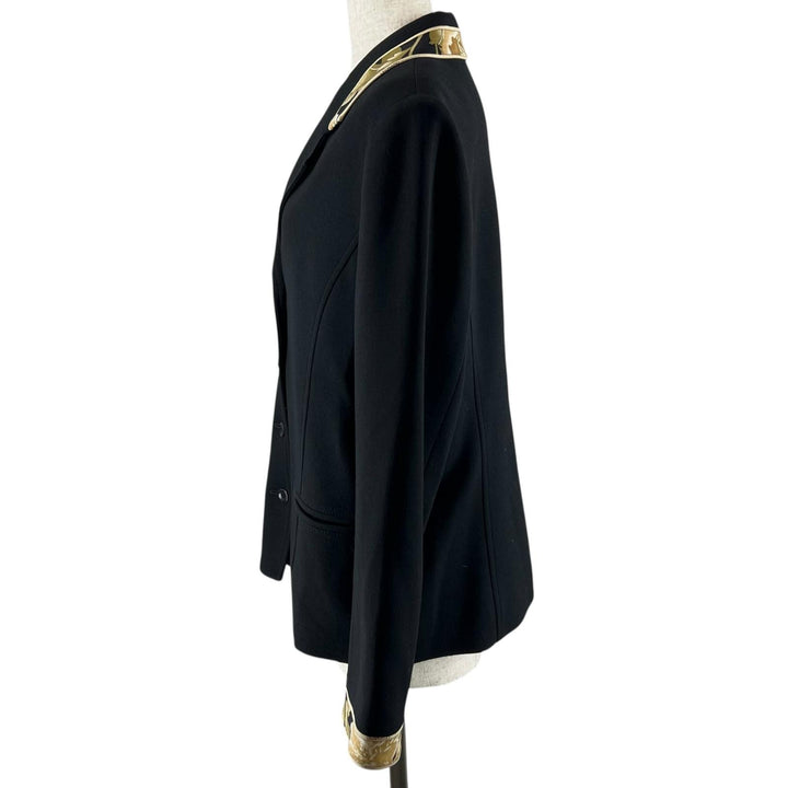 極美品▲LEONARD FASHION レオナール ファッション ウール100％ 花柄 シングル テーラードジャケット ブラック 13 正規品 レディース