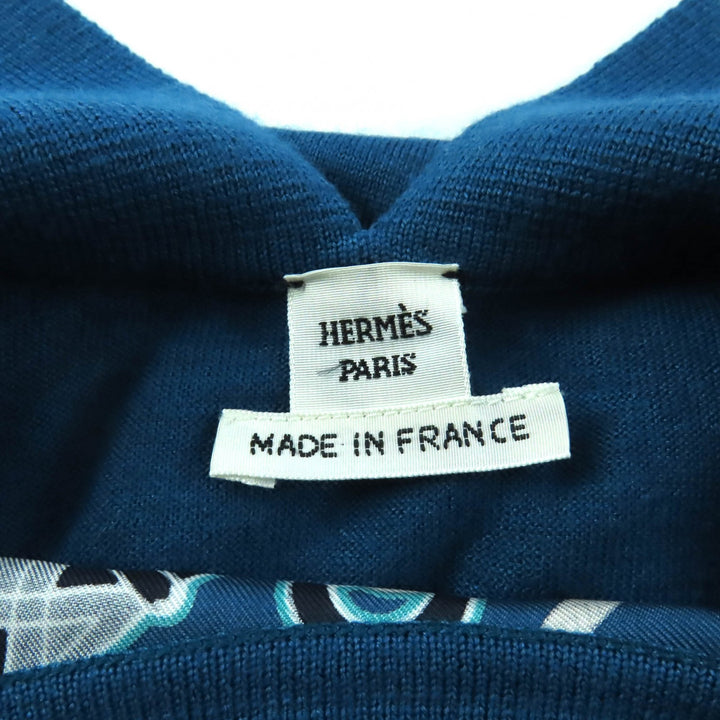 極美品★HERMES エルメス 2E2805D6 Cliquetis Finesse シルク カシミヤ混 ツイルレーヌ 半袖 カットソー ブルー ベージュ 40 フランス製