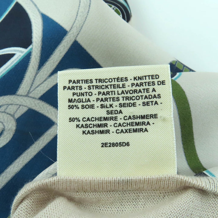 極美品★HERMES エルメス 2E2805D6 Cliquetis Finesse シルク カシミヤ混 ツイルレーヌ 半袖 カットソー ブルー ベージュ 40 フランス製
