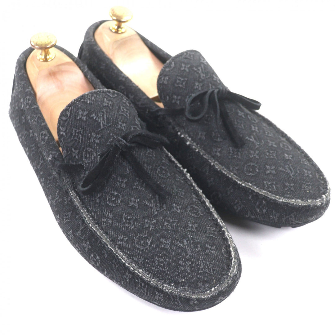 極美品▼LOUIS VUITTON ルイヴィトン 1ACPWC LVドライバーライン モカシン モノグラムデニム ドライビングシューズ ブラック 6.5 メンズ