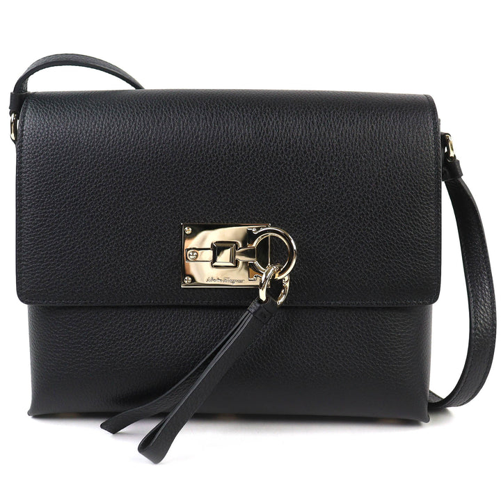 未使用品△Salvatore Ferragamo サルヴァトーレフェラガモ 21H886 スタジオ ガンチーニ レザー ショルダーバッグ ブラック ゴールド金具