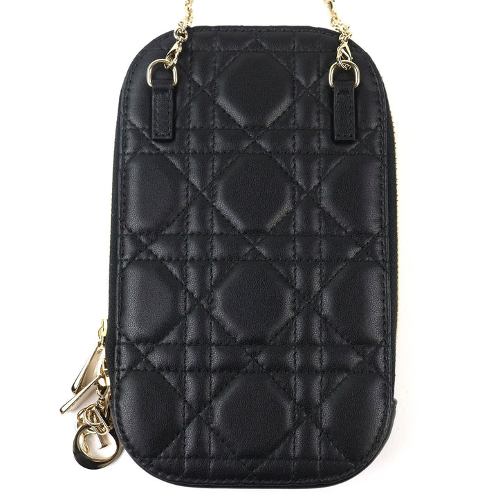 極美品△Christian Dior クリスチャンディオール S0872ONMJ レディディオール カナージュ フォンポーチ ラムスキン ブラック 定価195000