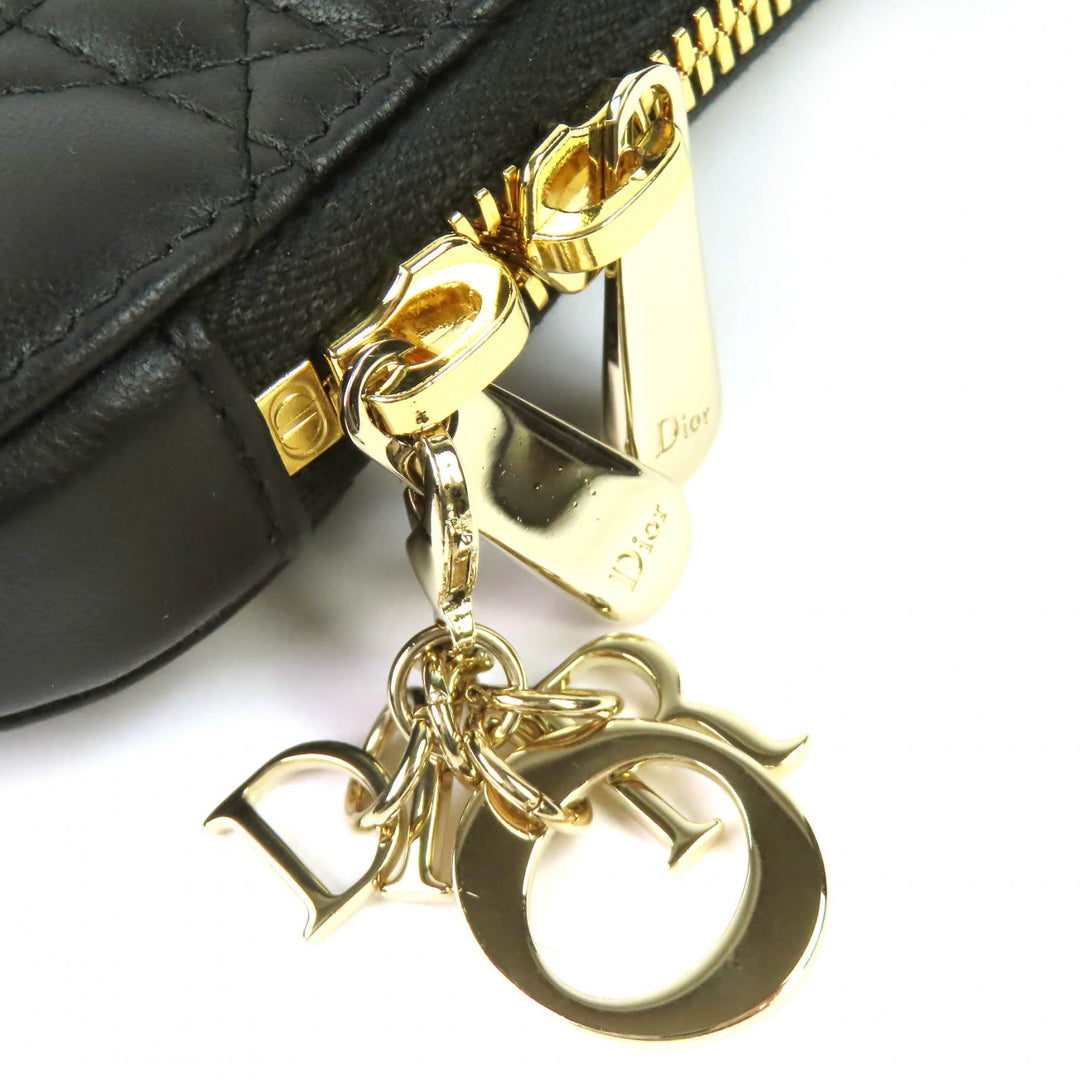 極美品△Christian Dior クリスチャンディオール S0872ONMJ レディディオール カナージュ フォンポーチ ラムスキン ブラック 定価195000