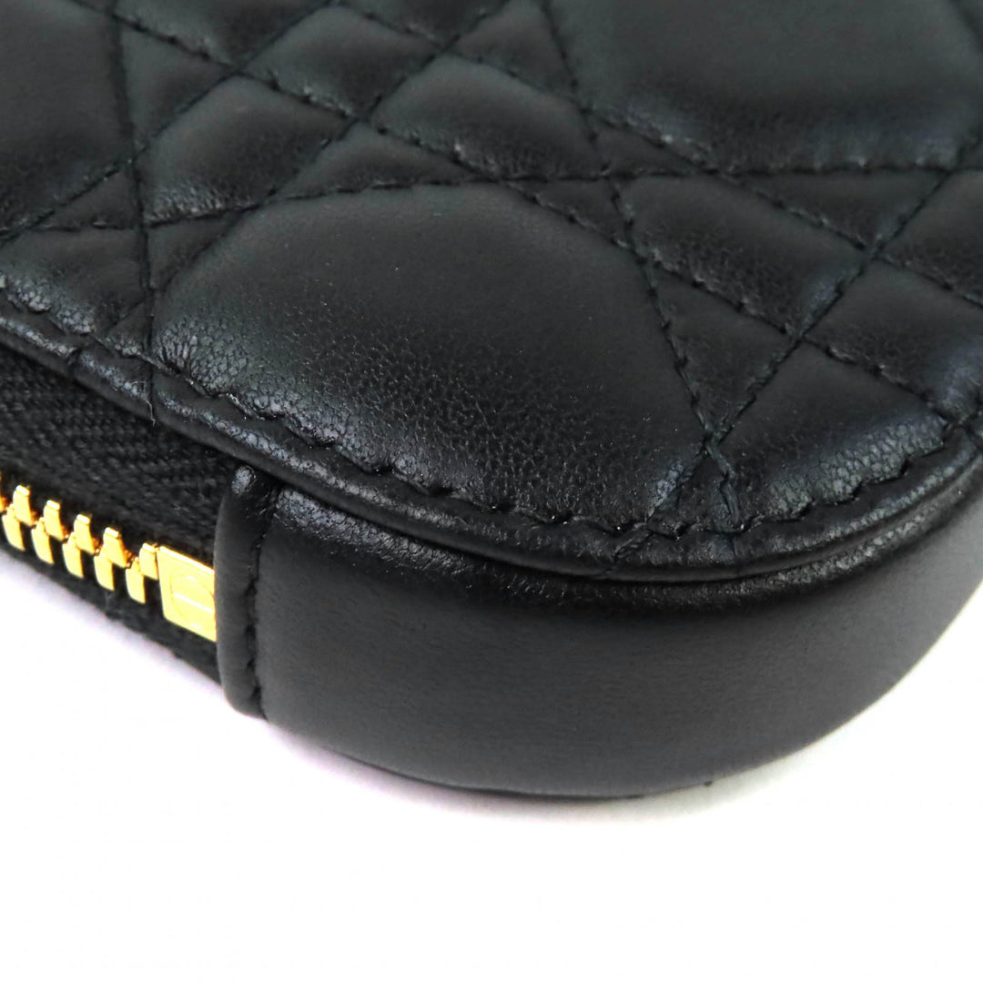 極美品△Christian Dior クリスチャンディオール S0872ONMJ レディディオール カナージュ フォンポーチ ラムスキン ブラック 定価195000