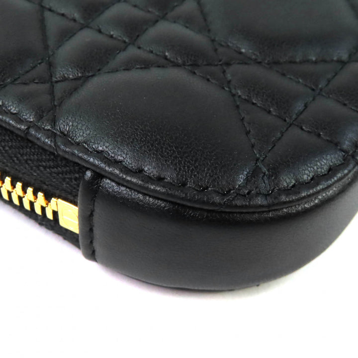 極美品△Christian Dior クリスチャンディオール S0872ONMJ レディディオール カナージュ フォンポーチ ラムスキン ブラック 定価195000