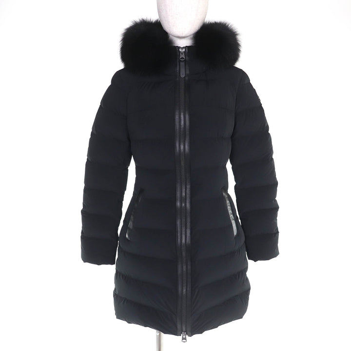 極美品△MACKAGE マッカージュ 25AW 11752666-5A CALLA-BX ロゴパッチ フォックスファー付 ストレッチダウンコート 撥水加工 XS 正規品