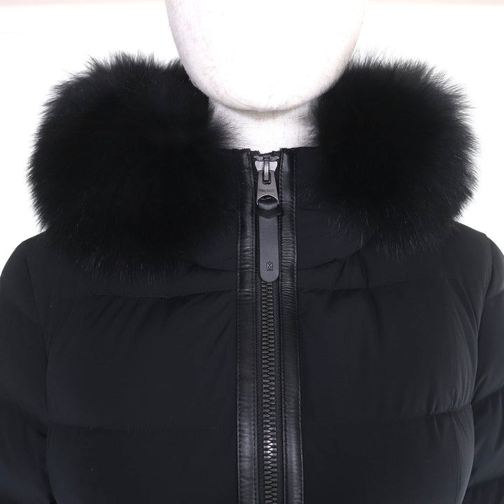 極美品△MACKAGE マッカージュ 25AW 11752666-5A CALLA-BX ロゴパッチ フォックスファー付 ストレッチダウンコート 撥水加工 XS 正規品