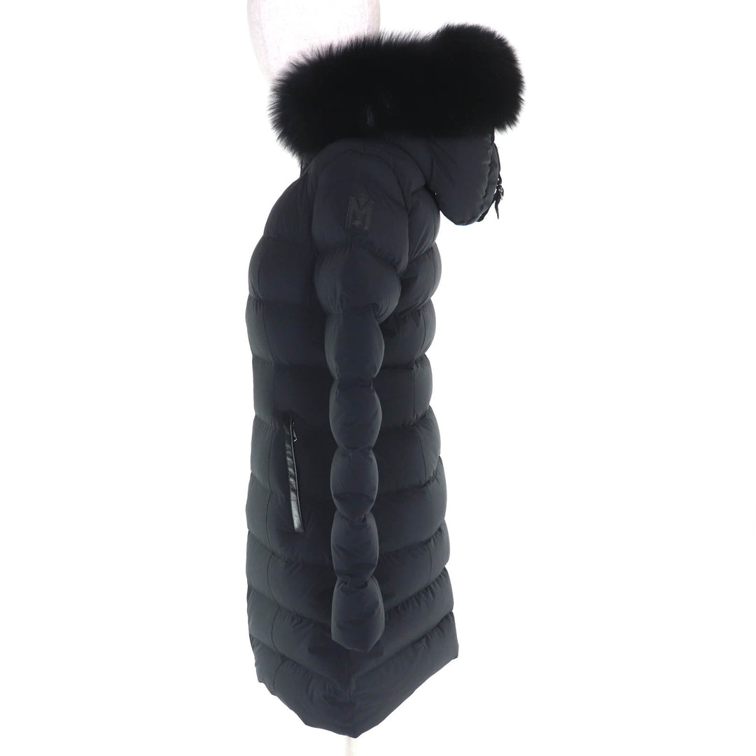 極美品△MACKAGE マッカージュ 25AW 11752666-5A CALLA-BX ロゴパッチ フォックスファー付 ストレッチダウンコート 撥水加工 XS 正規品