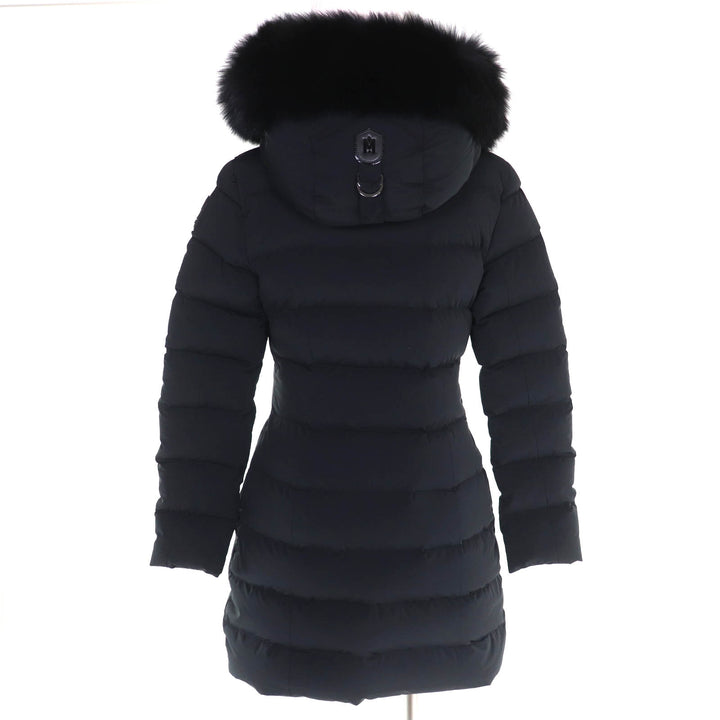極美品△MACKAGE マッカージュ 25AW 11752666-5A CALLA-BX ロゴパッチ フォックスファー付 ストレッチダウンコート 撥水加工 XS 正規品