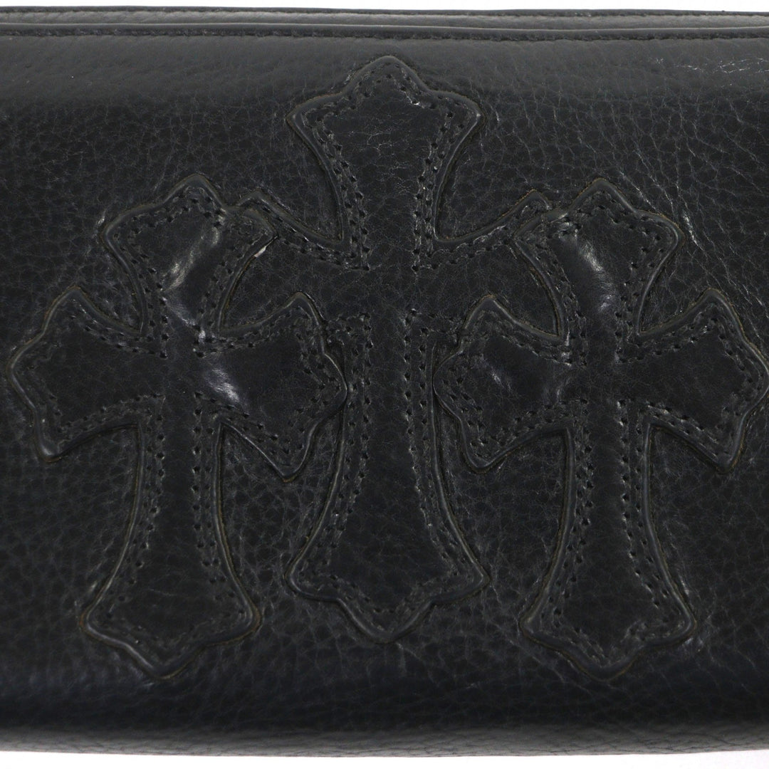 美品▼CHROME HEARTS クロムハーツ REC ZIP レザー 3 セメタリークロス ラウンドファスナー ロングウォレット 長財布 ブラック シルバー