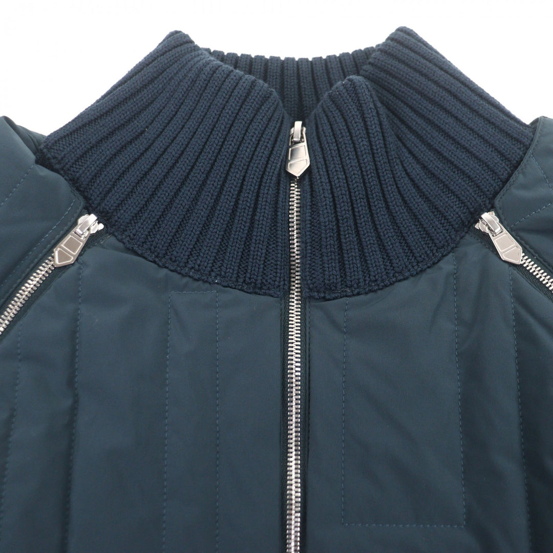 未使用品▼HERMES エルメス ウール100% Hモチーフ キルティング 中綿入り 2WAY WZIPUP ブルゾン パテッド ジャケット ネイビー L メンズ