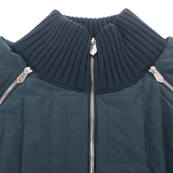 未使用品▼HERMES エルメス ウール100% Hモチーフ キルティング 中綿入り 2WAY WZIPUP ブルゾン パテッド ジャケット ネイビー L メンズ