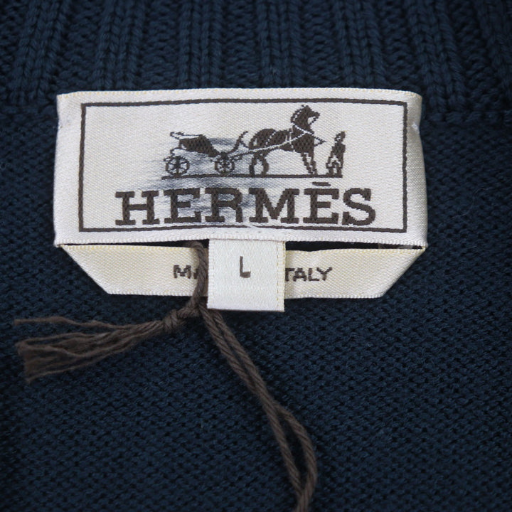 未使用品▼HERMES エルメス ウール100% Hモチーフ キルティング 中綿入り 2WAY WZIPUP ブルゾン パテッド ジャケット ネイビー L メンズ