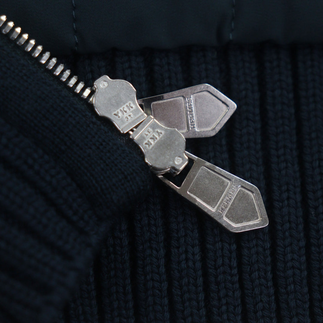 未使用品▼HERMES エルメス ウール100% Hモチーフ キルティング 中綿入り 2WAY WZIPUP ブルゾン パテッド ジャケット ネイビー L メンズ