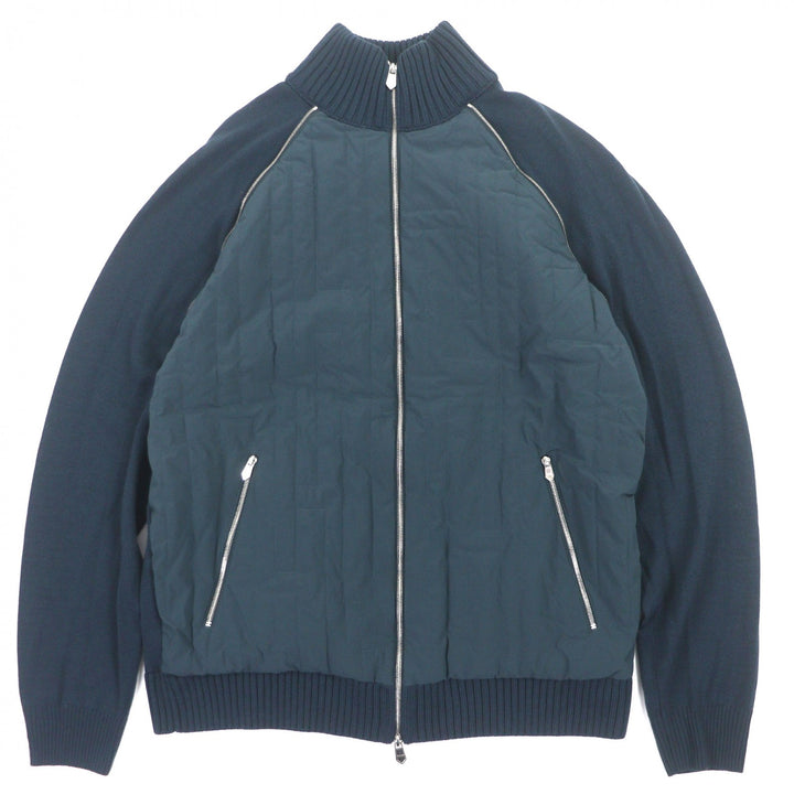 未使用品▼HERMES エルメス ウール100% Hモチーフ キルティング 中綿入り 2WAY WZIPUP ブルゾン パテッド ジャケット ネイビー L メンズ