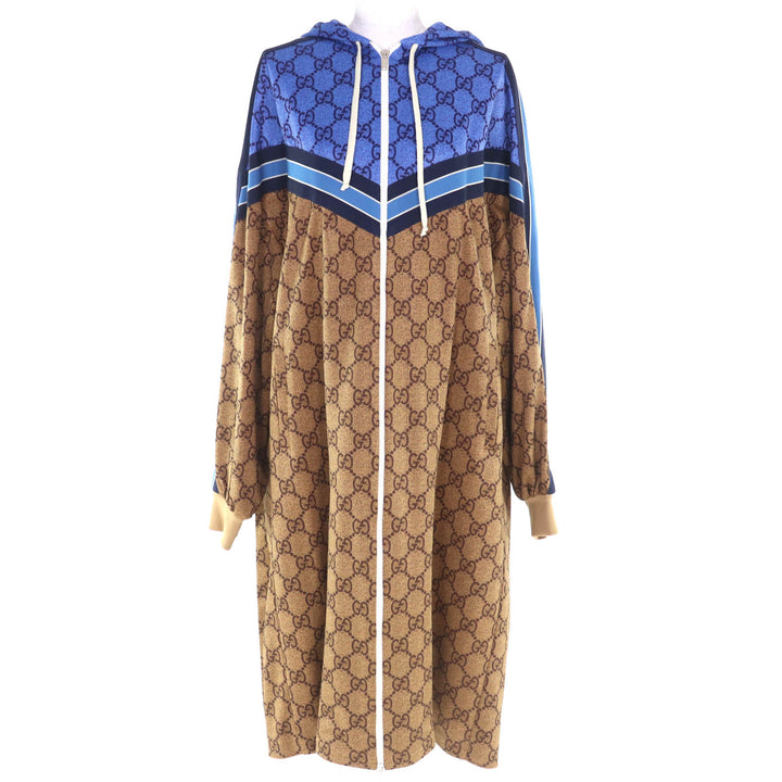 未使用品◇GUCCI グッチ 550604 GGテクニカル バックプリーツ ジャージー パーカー ブラウン ブルー系 M ハンガー付き イタリア製 正規品