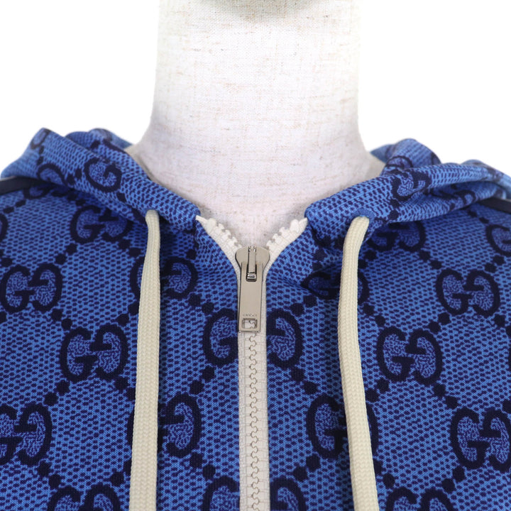 未使用品◇GUCCI グッチ 550604 GGテクニカル バックプリーツ ジャージー パーカー ブラウン ブルー系 M ハンガー付き イタリア製 正規品