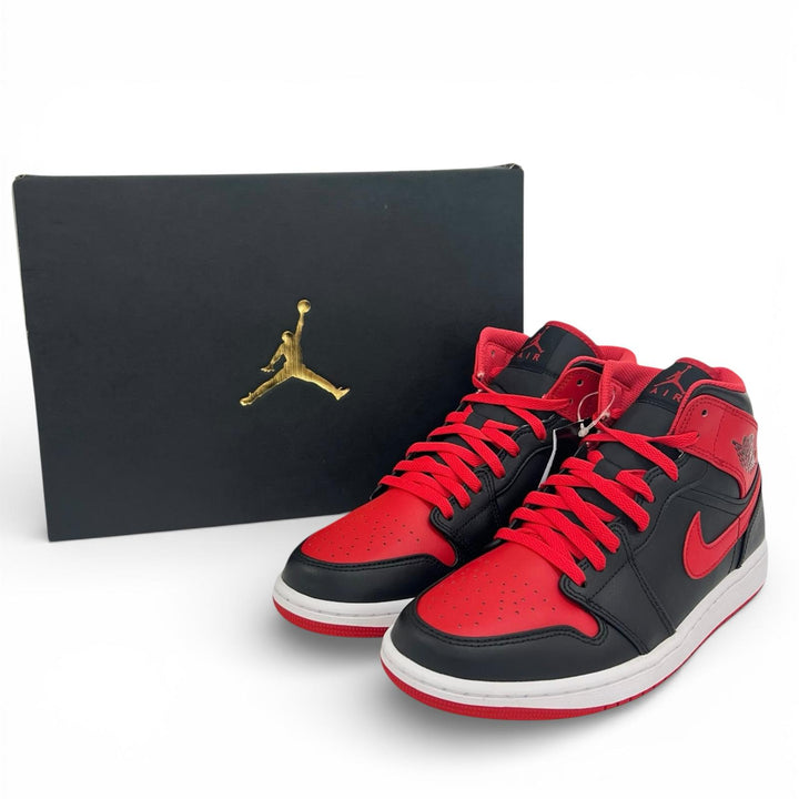 未使用品▲NIKE ナイキ DQ8426-060 AIR JORDAN 1 MID レザー ハイカットスニーカー ブラック レッド 27.5 箱付き メンズ