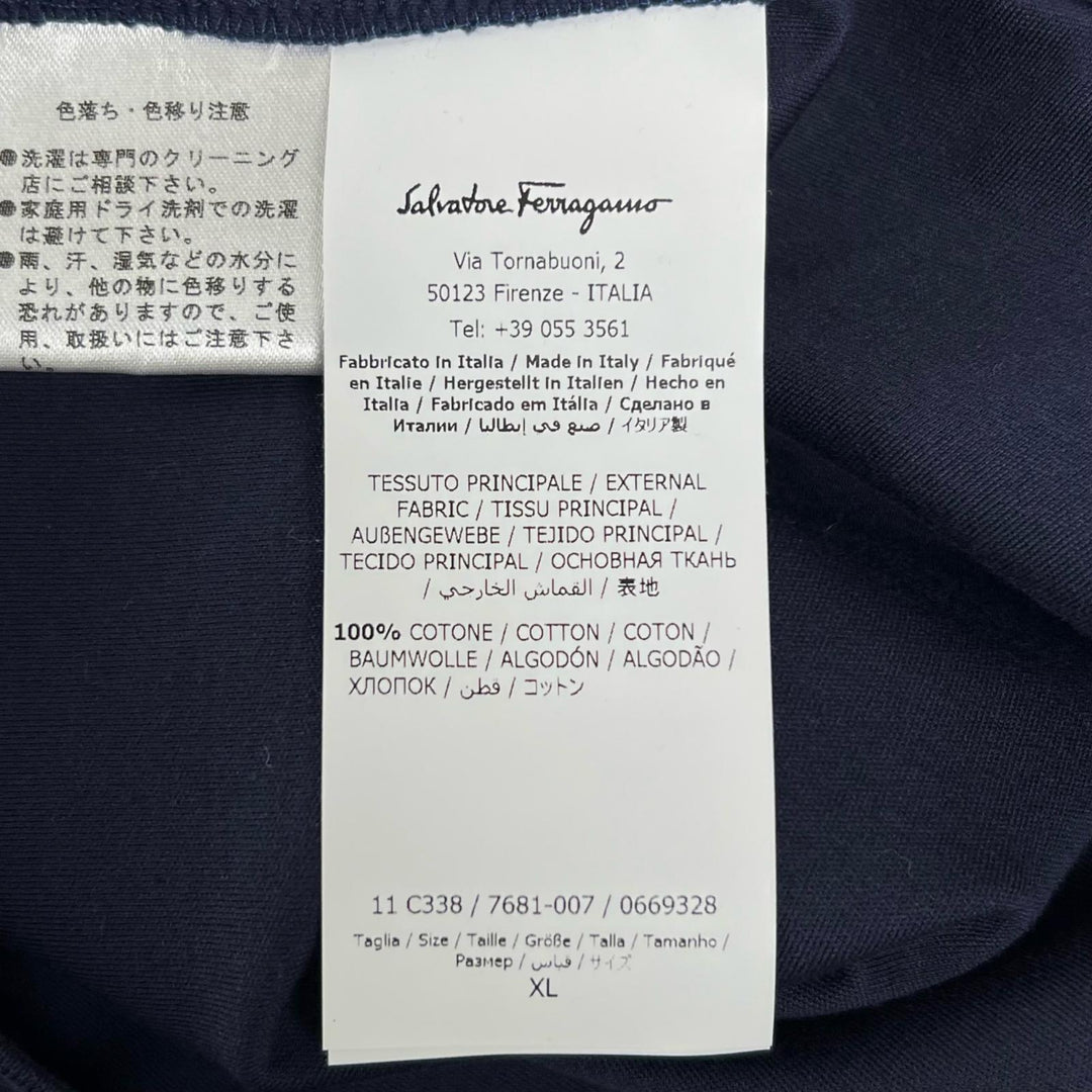 未使用品▲Salvatore Ferragamo サルヴァトーレフェラガモ コットン100％ ガンチーニロゴ 装飾付き 半袖Ｔシャツ ネイビー XL 正規品