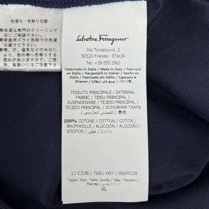 未使用品▲Salvatore Ferragamo サルヴァトーレフェラガモ コットン100％ ガンチーニロゴ 装飾付き 半袖Ｔシャツ ネイビー XL 正規品