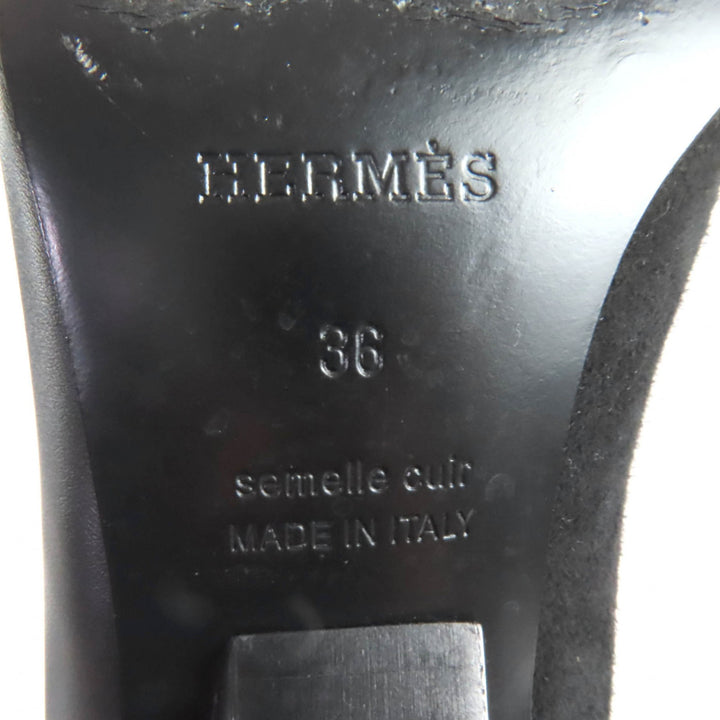 美品◇HERMES エルメス 2023年製 232007Z イロナ ヒローナ55 ベロア・レザー切り替え ロングブーツ ブラック 36 保存袋付き イタリア製