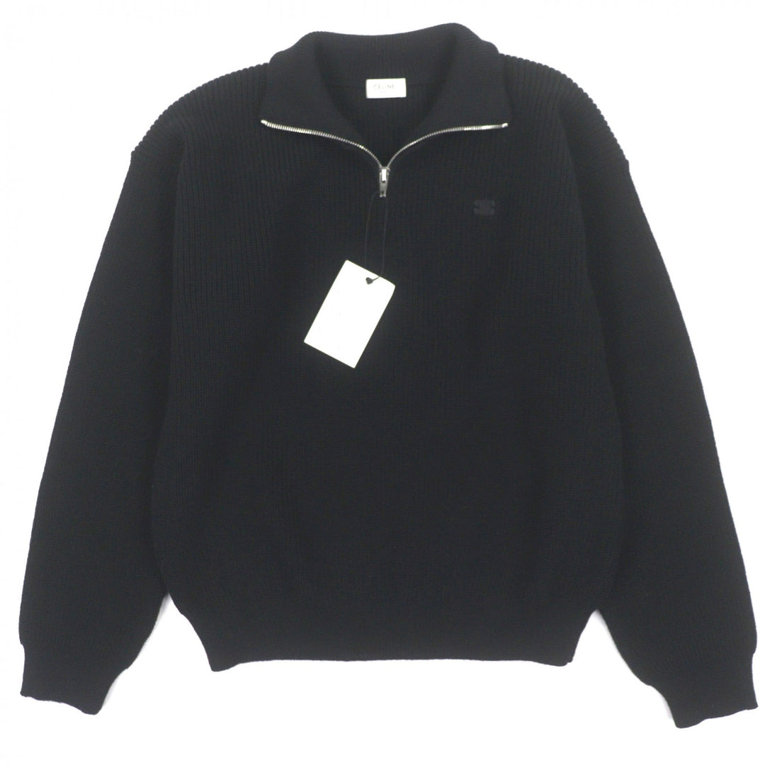 未使用品▼CELINE セリーヌ 25SS RY02Q0ZP2 ウール100% トリオンフ刺繡 ハーフジップ トラッカー ニット プルオーバー セーター M 正規品