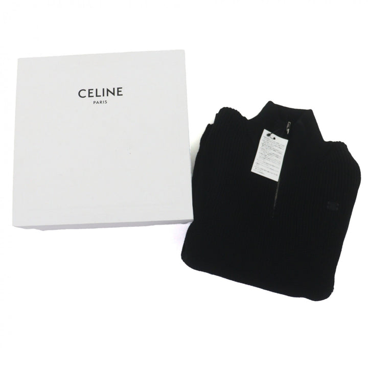 未使用品▼CELINE セリーヌ 25SS RY02Q0ZP2 ウール100% トリオンフ刺繡 ハーフジップ トラッカー ニット プルオーバー セーター M 正規品