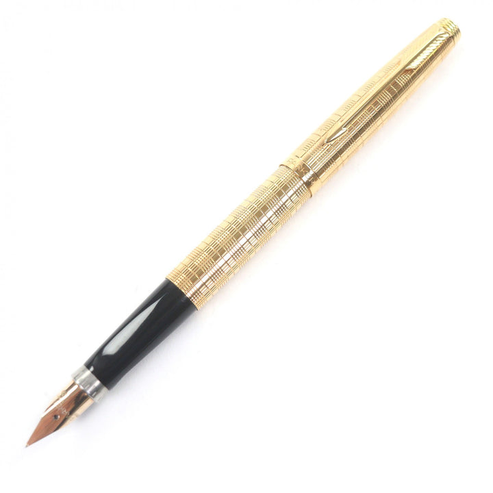 極美品□PARKER パーカー SONNET ソネット ペン先14K チェック柄 キャップ式 万年筆 ステーショナリー ゴールド フランス製 メンズ