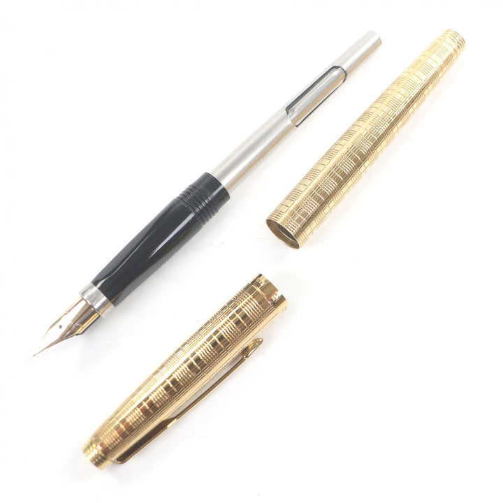 極美品□PARKER パーカー SONNET ソネット ペン先14K チェック柄 キャップ式 万年筆 ステーショナリー ゴールド フランス製 メンズ