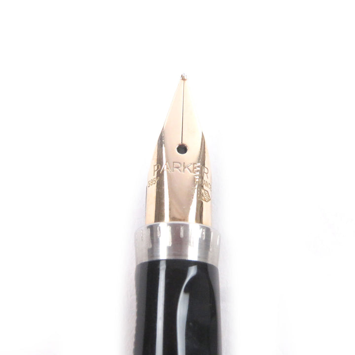 極美品□PARKER パーカー SONNET ソネット ペン先14K チェック柄 キャップ式 万年筆 ステーショナリー ゴールド フランス製 メンズ