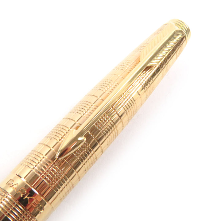 極美品□PARKER パーカー SONNET ソネット ペン先14K チェック柄 キャップ式 万年筆 ステーショナリー ゴールド フランス製 メンズ