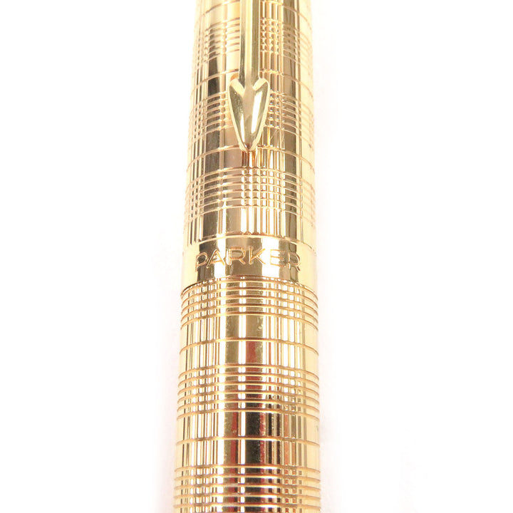 極美品□PARKER パーカー SONNET ソネット ペン先14K チェック柄 キャップ式 万年筆 ステーショナリー ゴールド フランス製 メンズ