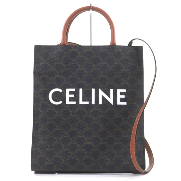 極美品▼CELINE セリーヌ 191542BZK 04LU バーティカル カバ トリオンフ キャンバス レザー ロゴプリント 2WAY トートバッグ ブラウン