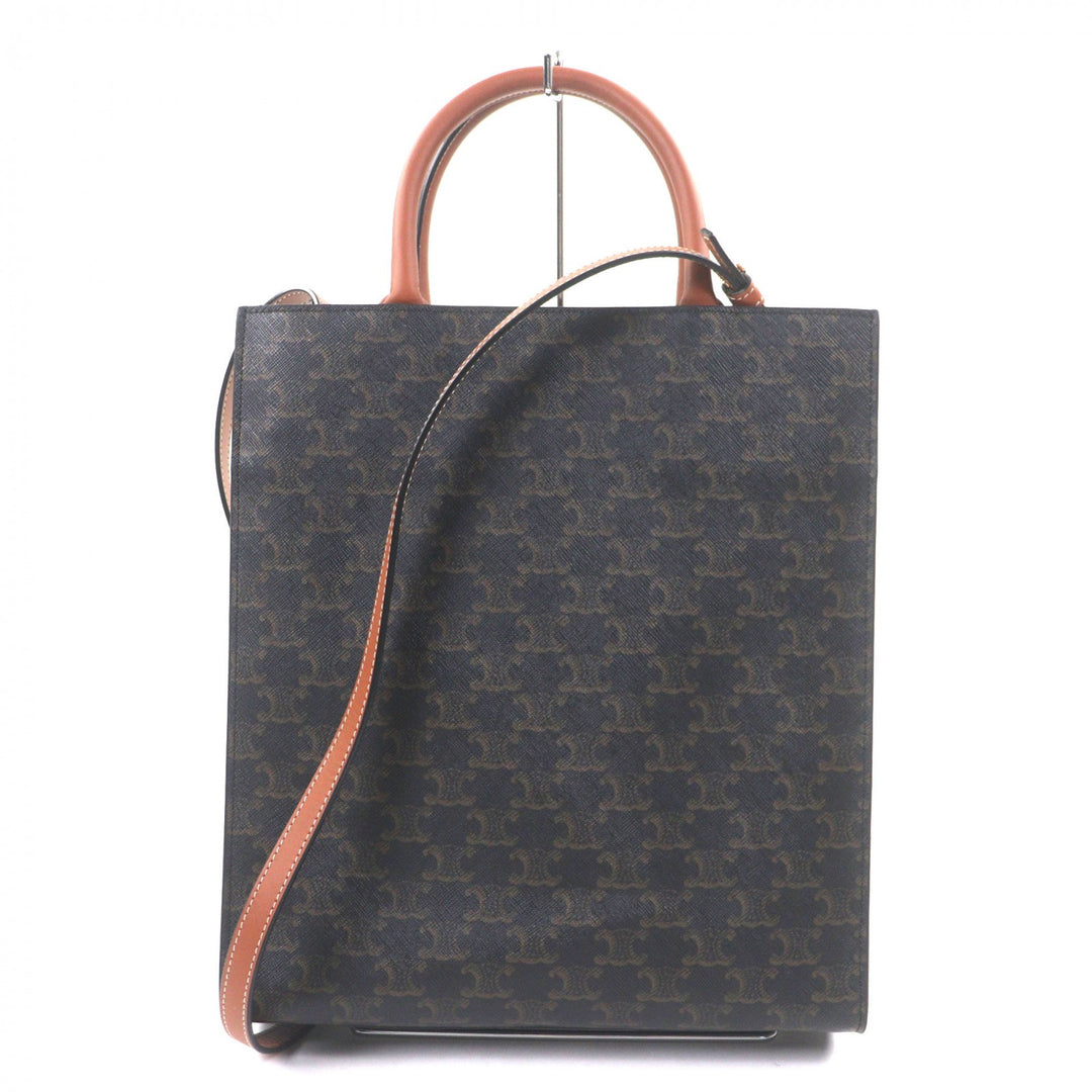 極美品▼CELINE セリーヌ 191542BZK 04LU バーティカル カバ トリオンフ キャンバス レザー ロゴプリント 2WAY トートバッグ ブラウン
