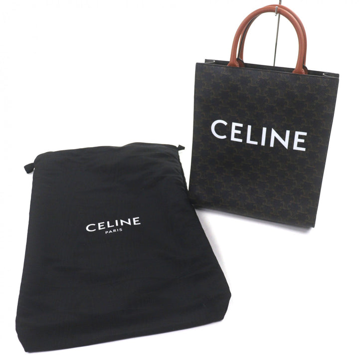 極美品▼CELINE セリーヌ 191542BZK 04LU バーティカル カバ トリオンフ キャンバス レザー ロゴプリント 2WAY トートバッグ ブラウン
