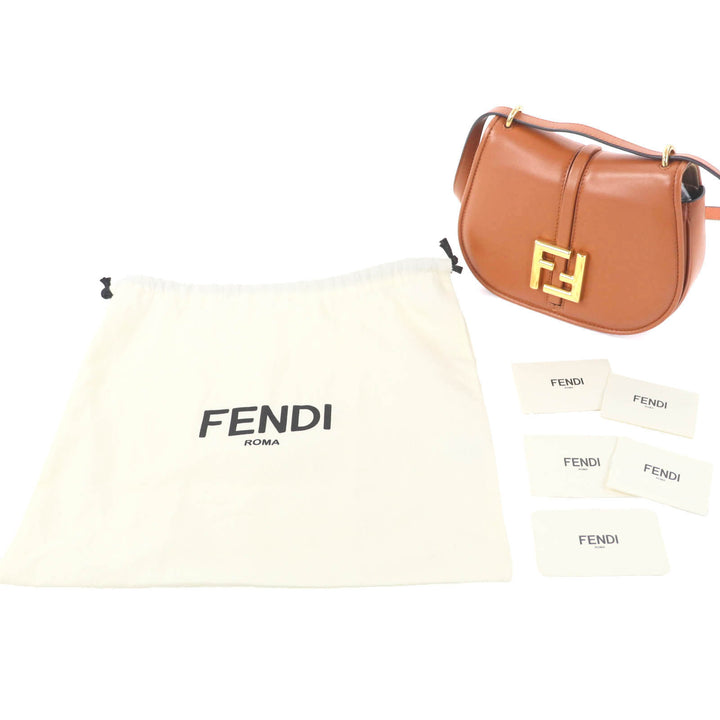 極美品◇FENDI フェンディ 8BS082 カモン スモール FFロゴ金具付 レザー サッチェルバッグ ショルダーバッグ ブラウン ゴールド金具 伊製