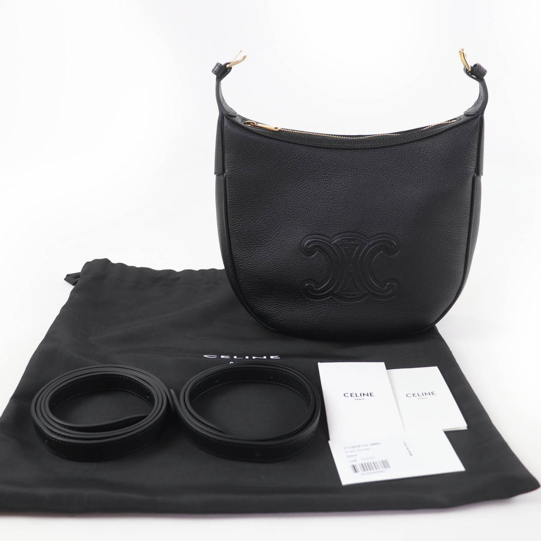 極美品☆CELINE セリーヌ 11725 キュイルトリオンフ エロイズ スモール レザー 2WAY ハンドバッグ ショルダーバッグ ブラック 保存袋付